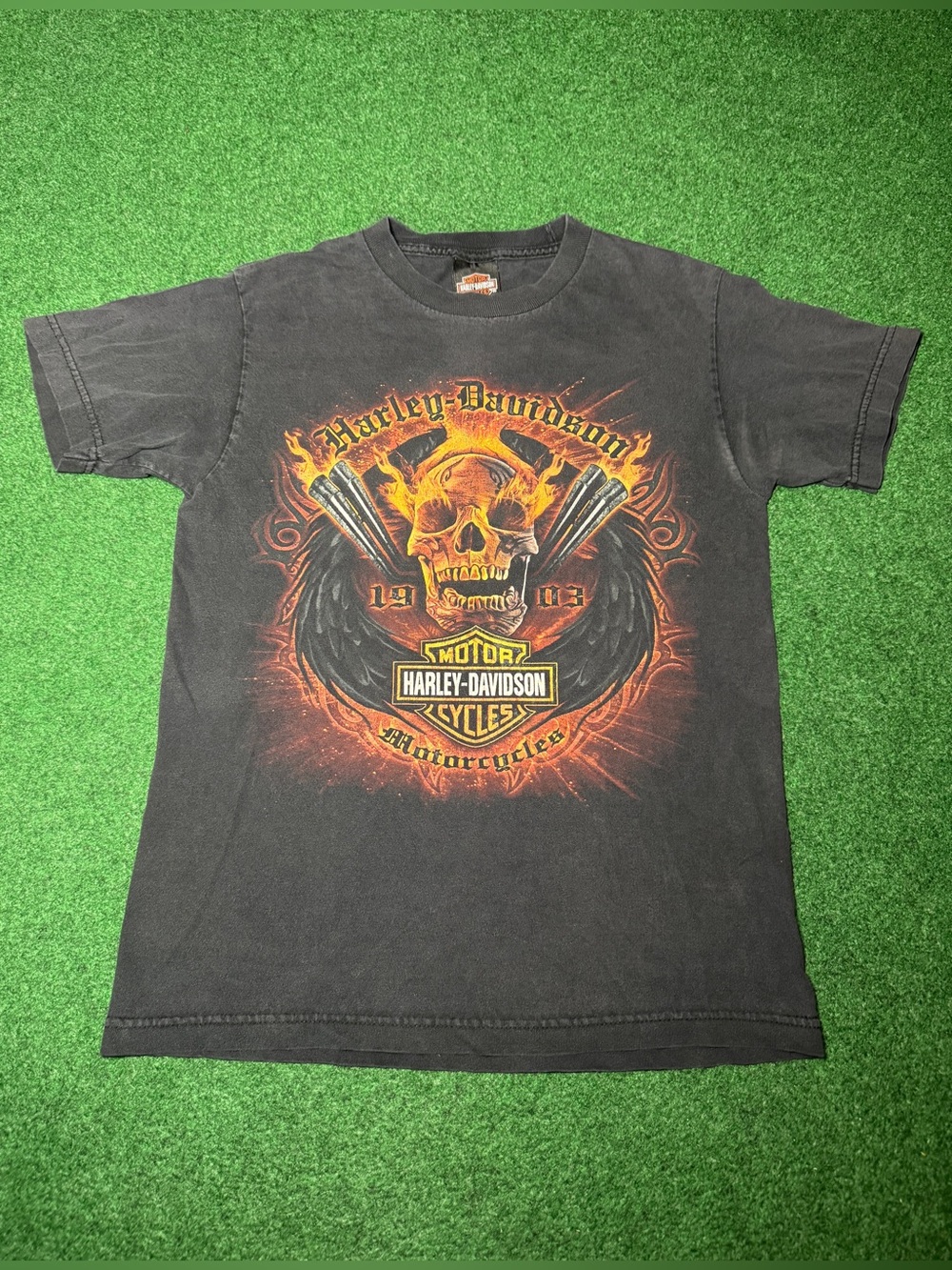 Harley Davidson Slull Flame T Shirt Graphic Biker Sm Black Erie Pennsylvania
